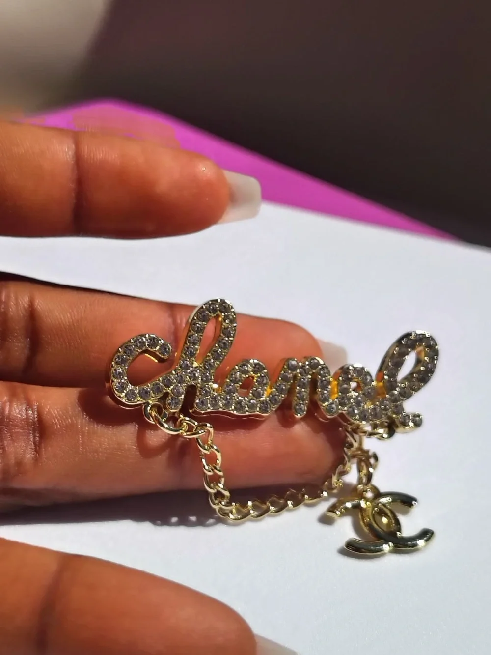 Upcycled Gold-Tone Crystal Brooch with Double CC Charm